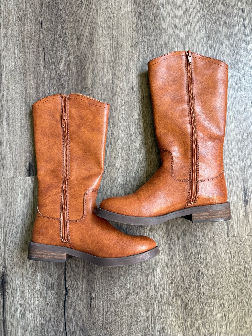 FRYE AND CO. Kids Tall Zip Boots in Cognac Brown